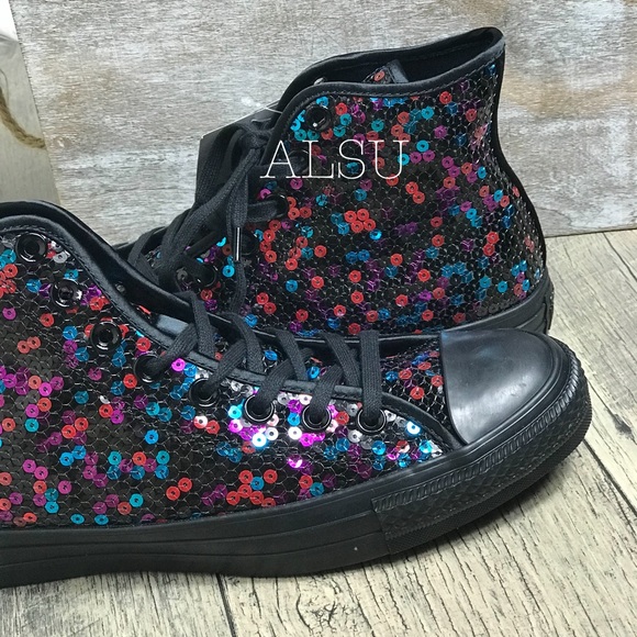Converse Ctas Hi Sequins Black Blue Cherry🍒 W - Picture 2 of 7